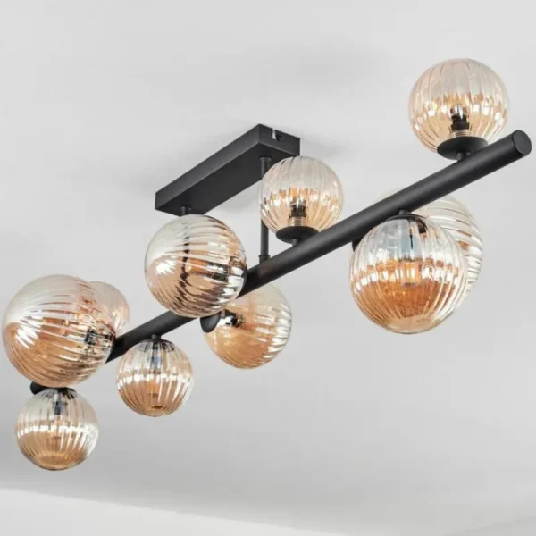 hofstein Plafonnier - Verre 10 cm, 12 cm, 15 cm Chehalis Ambre, 10 lumières* Lampes Modernes