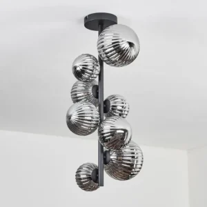 hofstein Plafonnier - Verre 10 cm, 12 cm, 15 cm Chehalis Fumé, 8 lumières* Lampes Modernes