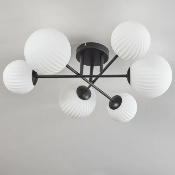 hofstein Plafonnier - Verre 12 cm, 15 cm Chehalis Noir, 6 lumières* Lampes Modernes