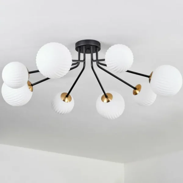 hofstein Plafonnier - Verre 12 cm, 15 cm Chehalis Or, Noir, 8 lumières* Lampes En Verre