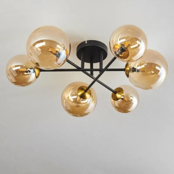 hofstein Plafonnier - Verre 12 cm, 15 cm Chehalis Or, Noir, 6 lumières* Lampes En Verre