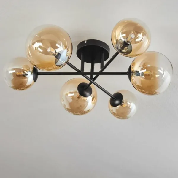 hofstein Plafonnier - Verre 12 cm, 15 cm Chehalis Ambre, Clair, 6 lumières* Lampes En Verre