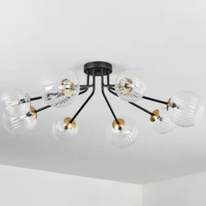 hofstein Plafonnier - Verre 12 cm, 15 cm Chehalis Or, Noir, 8 lumières* Lampes En Verre