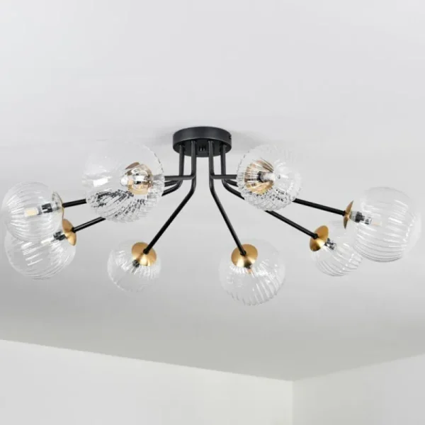 hofstein Plafonnier - Verre 12 cm, 15 cm Chehalis Or, Noir, 8 lumières* Lampes En Verre