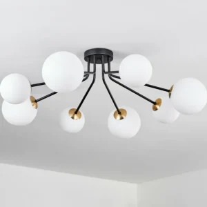 hofstein Plafonnier - Verre 12 cm, 15 cm Chehalis Or, Noir, 8 lumières* Lampes En Verre
