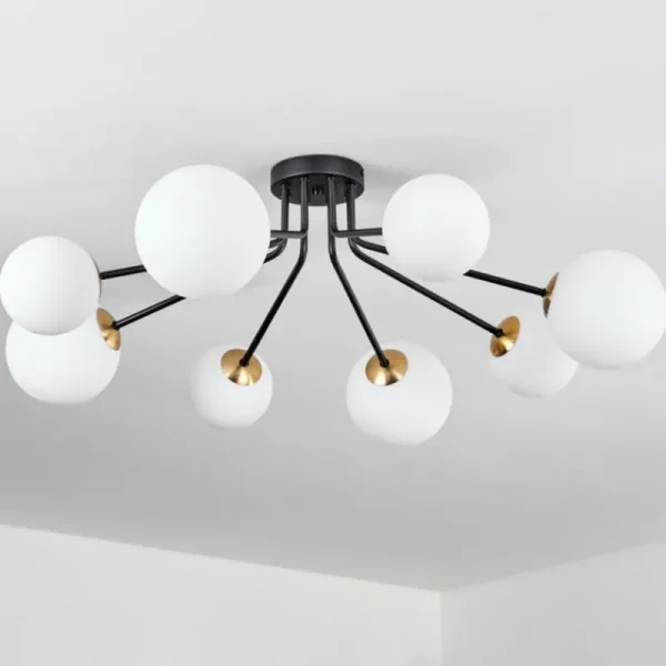 hofstein Plafonnier - Verre 12 cm, 15 cm Chehalis Or, Noir, 8 lumières* Lampes En Verre