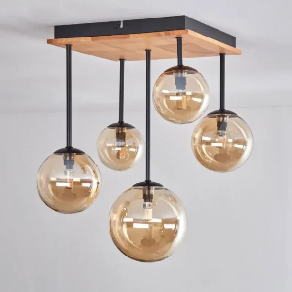 hofstein Plafonnier - Verre 10 cm, 12 cm, 15 cm Chehalis Écru, Noir, 5 lumières* Lampes Modernes