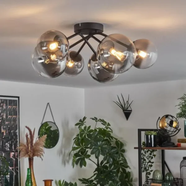 hofstein Plafonnier - Verre 12 cm, 15 cm Chehalis Clair, Fumé, 6 lumières* Lampes Modernes