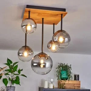 hofstein Plafonnier - Verre 10 cm, 12 cm, 15 cm Chehalis Écru, Noir, 5 lumières* Lampes Modernes