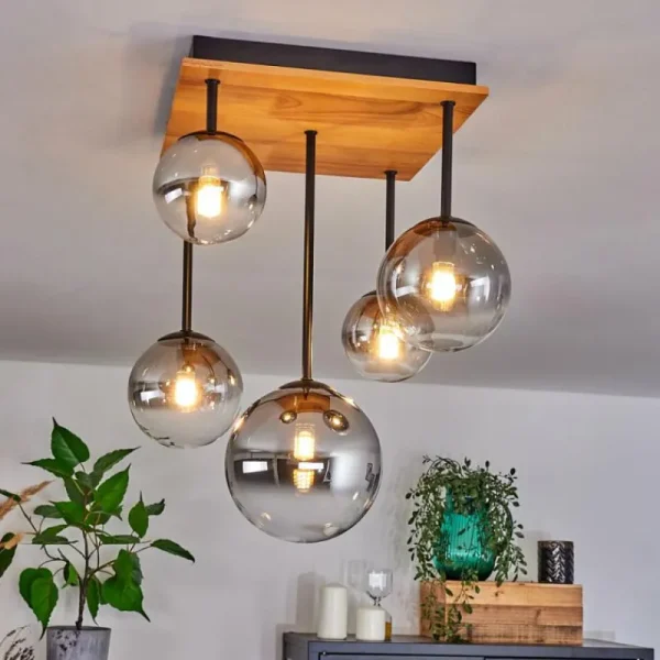 hofstein Plafonnier - Verre 10 cm, 12 cm, 15 cm Chehalis Écru, Noir, 5 lumières* Lampes Modernes