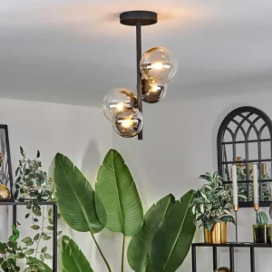 hofstein Plafonnier - Verre 10 cm, 12 cm Chehalis Ambre, Clair, Fumé, 4 lumières* Lampes Modernes