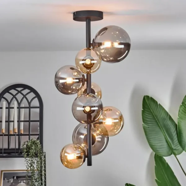 hofstein Plafonnier - Verre 10 cm, 12 cm, 15 cm Chehalis Ambre, Fumé, 8 lumières* Lampes Modernes