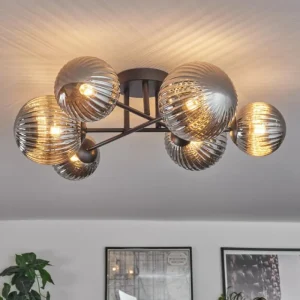 hofstein Plafonnier - Verre 12 cm, 15 cm Chehalis Fumé, 6 lumières* Lampes Modernes