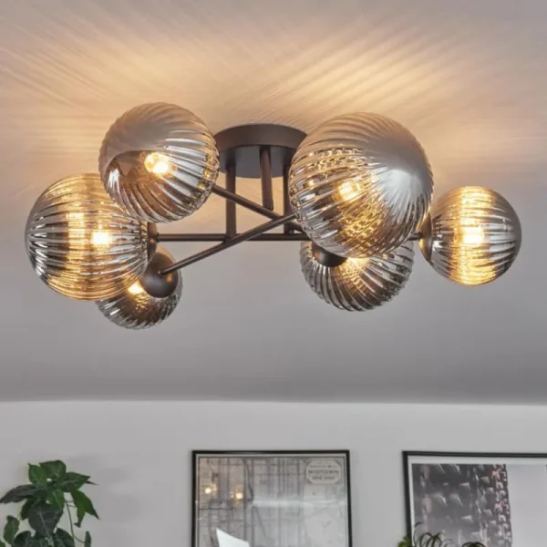 hofstein Plafonnier - Verre 12 cm, 15 cm Chehalis Fumé, 6 lumières* Lampes Modernes