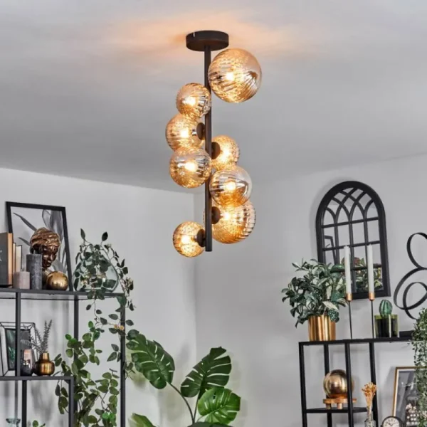 hofstein Plafonnier - Verre 10 cm, 12 cm, 15 cm Chehalis Ambre, 8 lumières* Lampes Modernes