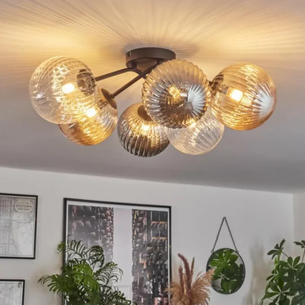 hofstein Plafonnier - Verre 10 cm, 12 cm, 15 cm Chehalis Ambre, Clair, Fumé, 6 lumières* Lampes Modernes