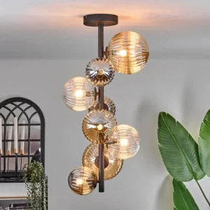 hofstein Plafonnier - Verre 10 cm, 12 cm, 15cm Chehalis Ambre, Clair, Fumé, 8 lumières* Lampes Modernes