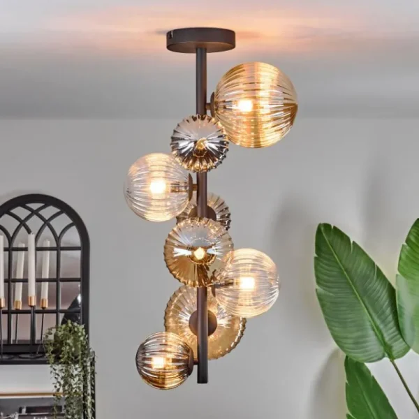 hofstein Plafonnier - Verre 10 cm, 12 cm, 15cm Chehalis Ambre, Clair, Fumé, 8 lumières* Lampes Modernes