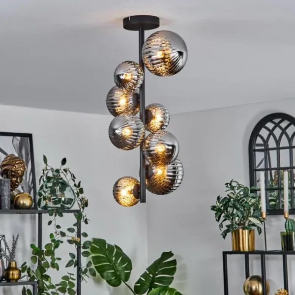 hofstein Plafonnier - Verre 10 cm, 12 cm, 15 cm Chehalis Fumé, 8 lumières* Lampes Modernes