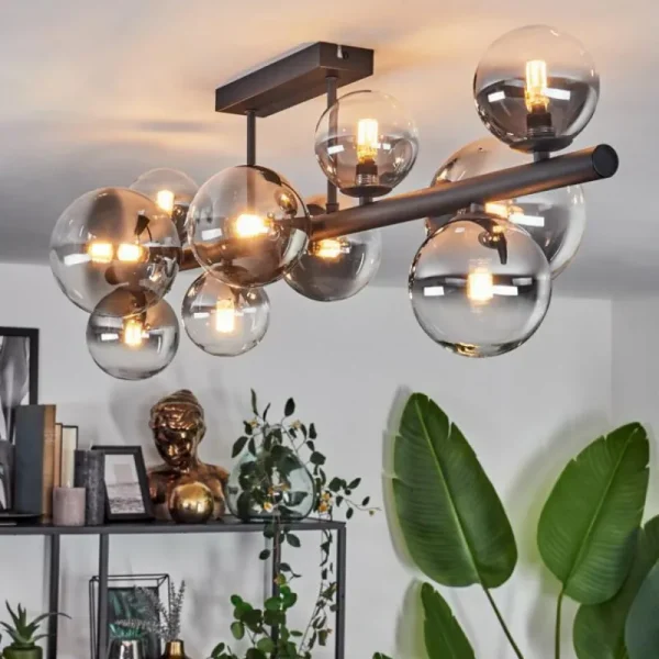 hofstein Plafonnier - Verre 10 cm, 12 cm, 15 cm Chehalis Clair, Fumé, 10 lumières* Lampes Modernes