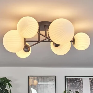 hofstein Plafonnier - Verre 12 cm, 15 cm Chehalis Noir, 6 lumières* Lampes Modernes