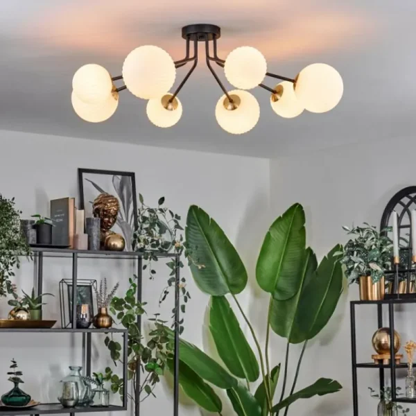 hofstein Plafonnier - Verre 12 cm, 15 cm Chehalis Or, Noir, 8 lumières* Lampes En Verre