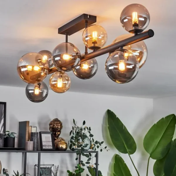 hofstein Plafonnier - Verre 10 cm, 12 cm, 15 cm Chehalis Ambre, Fumé, 10 lumières* Lampes Modernes
