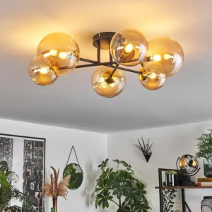 hofstein Plafonnier - Verre 12 cm, 15 cm Chehalis Or, Noir, 6 lumières* Lampes En Verre