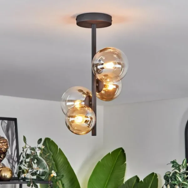 hofstein Plafonnier - Verre 10 cm, 12 cm Chehalis Ambre, Clair, 4 lumières* Lampes En Verre