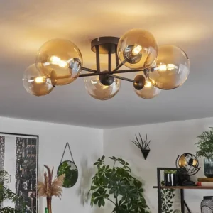 hofstein Plafonnier - Verre 12 cm, 15 cm Chehalis Ambre, Clair, 6 lumières* Lampes En Verre
