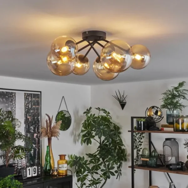 hofstein Plafonnier - Verre 12 cm, 15 cm Chehalis Ambre, 6 lumières* Lampes En Verre