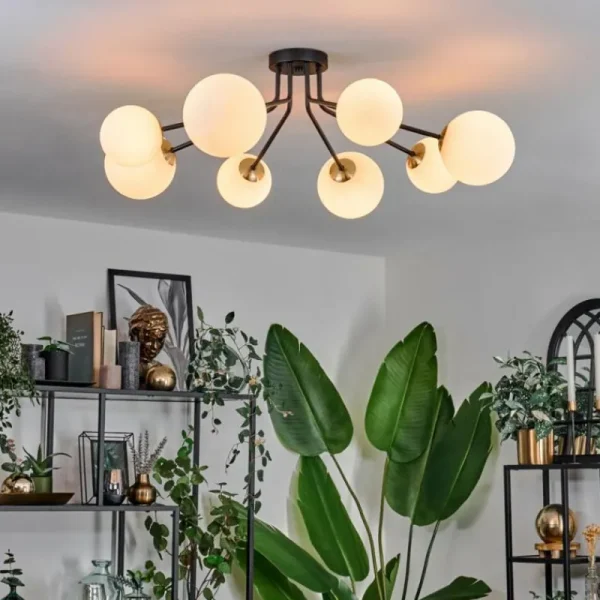 hofstein Plafonnier - Verre 12 cm, 15 cm Chehalis Or, Noir, 8 lumières* Lampes En Verre