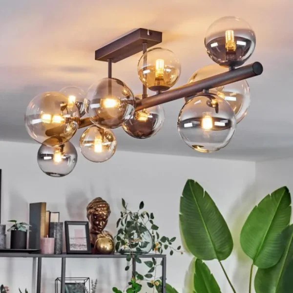 hofstein Plafonnier - Verre 10 cm, 12 cm, 15 cm Chehalis Ambre, Clair, Fumé, 10 lumières* Lampes Modernes