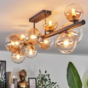 hofstein Plafonnier - Verre 10 cm, 12 cm, 15 cm Chehalis Ambre, Clair, 10 lumières* Lampes Modernes