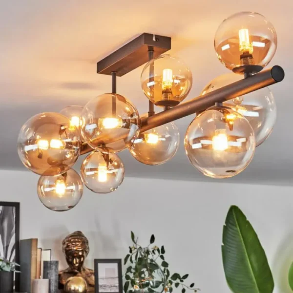 hofstein Plafonnier - Verre 10 cm, 12 cm, 15 cm Chehalis Ambre, Clair, 10 lumières* Lampes Modernes