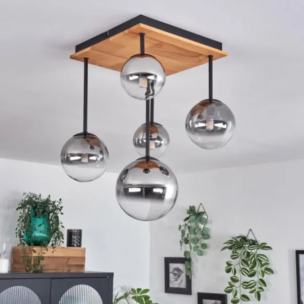 hofstein Plafonnier - Verre 10 cm, 12 cm, 15 cm Chehalis Écru, Noir, 5 lumières* Lampes Modernes