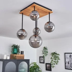 hofstein Plafonnier - Verre 10 cm, 12 cm, 15 cm Chehalis Écru, Noir, 5 lumières* Lampes Modernes