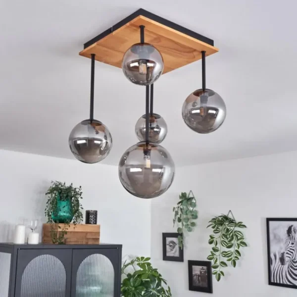 hofstein Plafonnier - Verre 10 cm, 12 cm, 15 cm Chehalis Écru, Noir, 5 lumières* Lampes Modernes