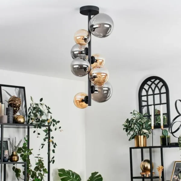 hofstein Plafonnier - Verre 10 cm, 12 cm, 15 cm Chehalis Ambre, Fumé, 8 lumières* Lampes Modernes