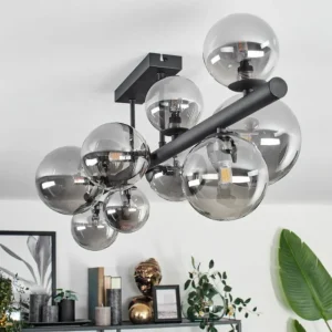 hofstein Plafonnier - Verre 10 cm, 12 cm, 15 cm Chehalis Fumé, 10 lumières* Lampes Modernes