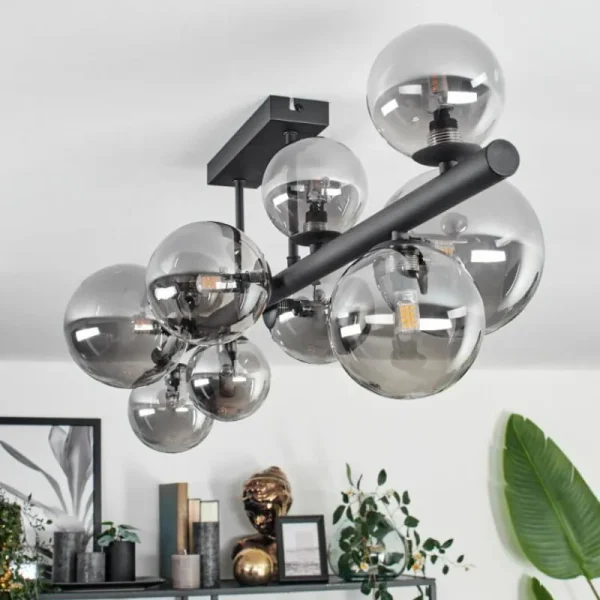 hofstein Plafonnier - Verre 10 cm, 12 cm, 15 cm Chehalis Fumé, 10 lumières* Lampes Modernes