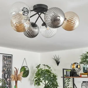 hofstein Plafonnier - Verre 10 cm, 12 cm, 15 cm Chehalis Ambre, Clair, Fumé, 6 lumières* Lampes Modernes