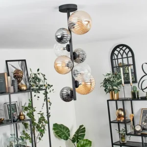 hofstein Plafonnier - Verre 10 cm, 12 cm, 15cm Chehalis Ambre, Clair, Fumé, 8 lumières* Lampes Modernes