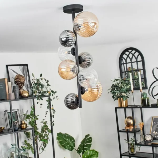 hofstein Plafonnier - Verre 10 cm, 12 cm, 15cm Chehalis Ambre, Clair, Fumé, 8 lumières* Lampes Modernes