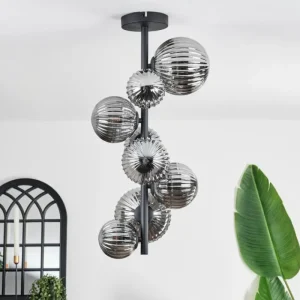 hofstein Plafonnier - Verre 10 cm, 12 cm, 15 cm Chehalis Fumé, 8 lumières* Lampes Modernes