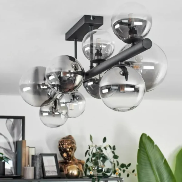 hofstein Plafonnier - Verre 10 cm, 12 cm, 15 cm Chehalis Clair, Fumé, 10 lumières* Lampes Modernes