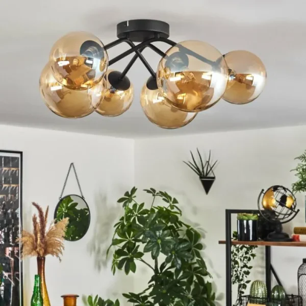 hofstein Plafonnier - Verre 12 cm, 15 cm Chehalis Ambre, 6 lumières* Lampes En Verre