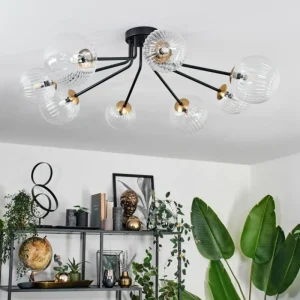 hofstein Plafonnier - Verre 12 cm, 15 cm Chehalis Or, Noir, 8 lumières* Lampes En Verre