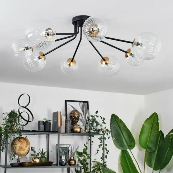 hofstein Plafonnier - Verre 12 cm, 15 cm Chehalis Or, Noir, 8 lumières* Lampes En Verre