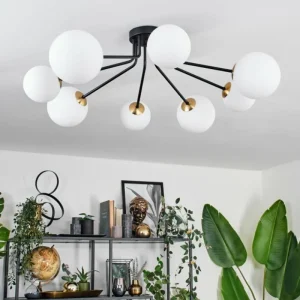 hofstein Plafonnier - Verre 12 cm, 15 cm Chehalis Or, Noir, 8 lumières* Lampes En Verre